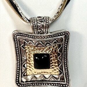 Laura Ashley Silver and Gold Pendant Cord 2 Chain Necklace